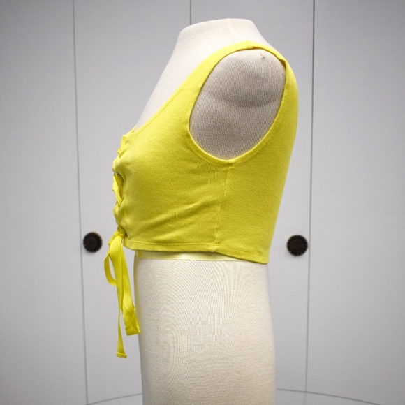 REVAMPED: Yellow Lace-Up Crop Top - Picture 2 of 5